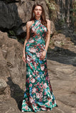 Imprimé Fleur Halter Satin Robe de bal