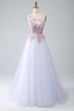 Robe de bal rose à une épaule avec appliques