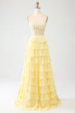 Robe de bal à plusieurs niveaux chérie jaune