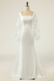 Blanche Sirène Manches Longues Robe de mariée