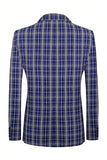 Bleu Royal à Carreaux à Revers En Pointe Double Boutonnage Costume 2 Pièces Pour Homme