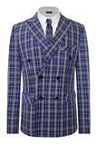 Bleu Royal à Carreaux à Revers En Pointe Double Boutonnage Costume 2 Pièces Pour Homme