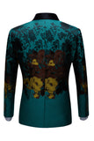Vert Paon 2 Pièces Jacquard Châle Revers Costumes Homme