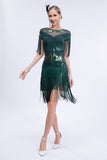Robe Courte À Paillettes Grises Des Années 1920 Avec Franges