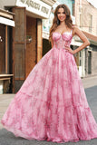 Fard à joues floral une ligne spaghetti bretelles plissé corset Robe De Soirée