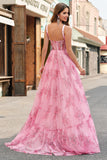 Fard à joues floral une ligne spaghetti bretelles plissé corset Robe De Soirée