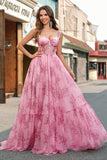 Fard à joues floral une ligne spaghetti bretelles plissé corset Robe De Soirée