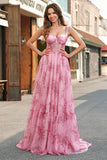 Fard à joues floral une ligne spaghetti bretelles plissé corset Robe De Soirée