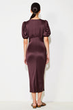 Robe Longue Rouge Foncé Satin Fourreau Col V