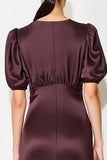 Robe Longue Rouge Foncé Satin Fourreau Col V