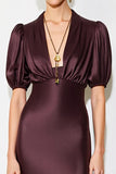 Robe Longue Rouge Foncé Satin Fourreau Col V