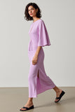 Robe Longue Violet Clair Satin Fourreau Col Rond