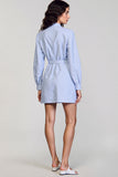 Robe Mini Chemise Bleue à Manches Longues
