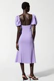 Robe Longue Violet Satin Trapèze Col Carré