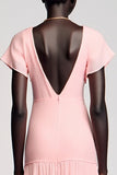 Robe Longue Rose Satin Fourreau Nœud Col Cœur