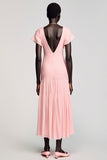 Robe Longue Rose Satin Fourreau Nœud Col Cœur