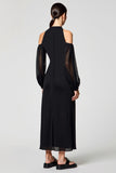 Robe Longue Noir Satin Trapèze Col V