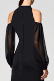Robe Longue Noir Satin Trapèze Col V