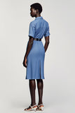Robe Chemise Court Bleu Fourreau Simple Boutonnage