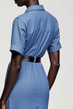 Robe Chemise Court Bleu Fourreau Simple Boutonnage