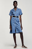 Robe Chemise Court Bleu Fourreau Simple Boutonnage