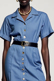 Robe Chemise Court Bleu Fourreau Simple Boutonnage