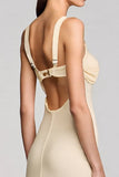 Robe Longue Apricot Satin Fourreau Fendue Capot
