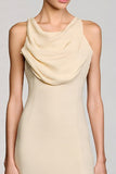 Robe Longue Apricot Satin Fourreau Fendue Capot