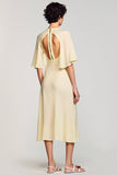Robe Midi Apricot Mousseline Trapèze Ras de Cou