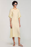 Robe Midi Apricot Mousseline Trapèze Ras de Cou