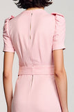 Robe Longue Rose Satin Trapèze Col V