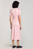 Robe Longue Rose Satin Trapèze Col V