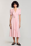 Robe Longue Rose Satin Trapèze Col V