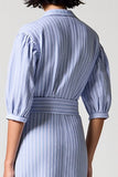 Robe Chemise Manches Longue Bleu Trapèze