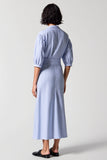 Robe Chemise Manches Longue Bleu Trapèze