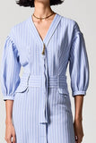 Robe Chemise Manches Longue Bleu Trapèze