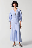 Robe Chemise Manches Longue Bleu Trapèze