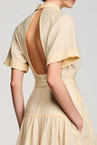 Robe Longue Apricot Trapèze Col Montant