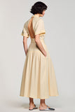 Robe Longue Apricot Trapèze Col Montant