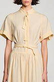 Robe Longue Apricot Trapèze Col Montant