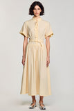 Robe Longue Apricot Trapèze Col Montant