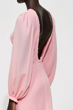 Robe Court Rose Satin Fourreau Manches Longues
