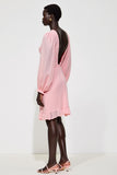 Robe Court Rose Satin Fourreau Manches Longues