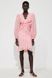 Robe Court Rose Satin Fourreau Manches Longues