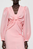 Robe Court Rose Satin Fourreau Manches Longues