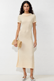 Robe Longue Abricot Satin Fourreau Fendue