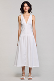 Robe Longue Blanc Satin Dos Nu Col V