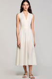 Robe Midi Ivoire Satin Trapèze Col V