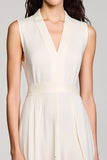 Robe Midi Ivoire Satin Trapèze Col V