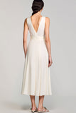 Robe Midi Ivoire Satin Trapèze Col V